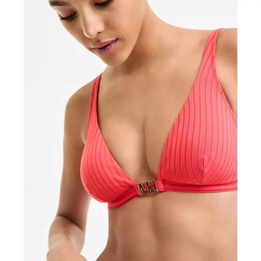 MICHAEL Michael Kors Women's Hardware V-Neck Bikini Top Sangria Size M 2483